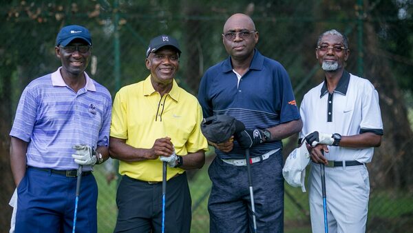 Financial expert and Fellow, Institute of Chartered Accountants, Mr. Biodun Dabiri, (left); celebrant, Asiwaju Tunde Oremule; past captain of the Golf Section, Ikoyi Club 1938, Barin Epega, and past president, Nigerian Institute of Quantity Surveyors (NIQS), Mr. Agele Alufohai, prepare to tee-off at the Tunde Oremule @ 70 Golf Tournament at the club… recently 